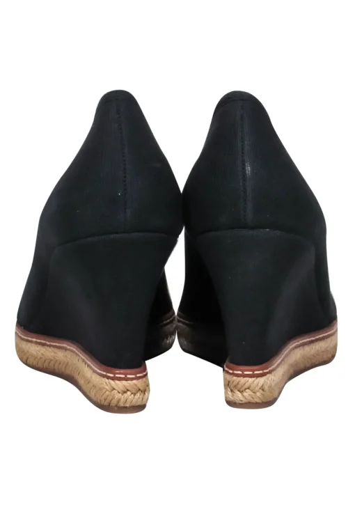 Tory Burch - Black Espadrille Peep Toe Wedges w/ Bow Sz 11