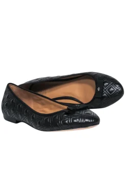 Tory Burch - Black Leather Quilted Ballet Flats w/ Bow Sz 9