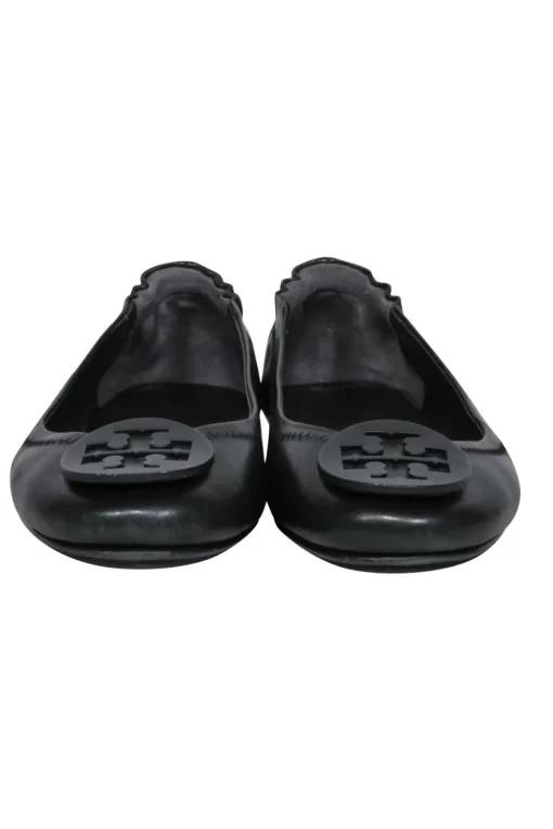 Tory Burch - Black Leather Ballet Flats w/ Logo Sz