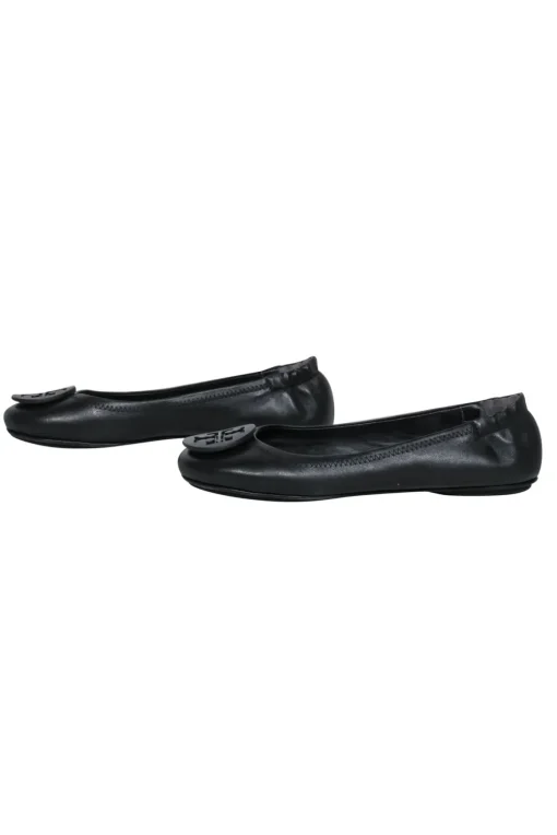 Tory Burch - Black Leather Ballet Flats w/ Logo Sz