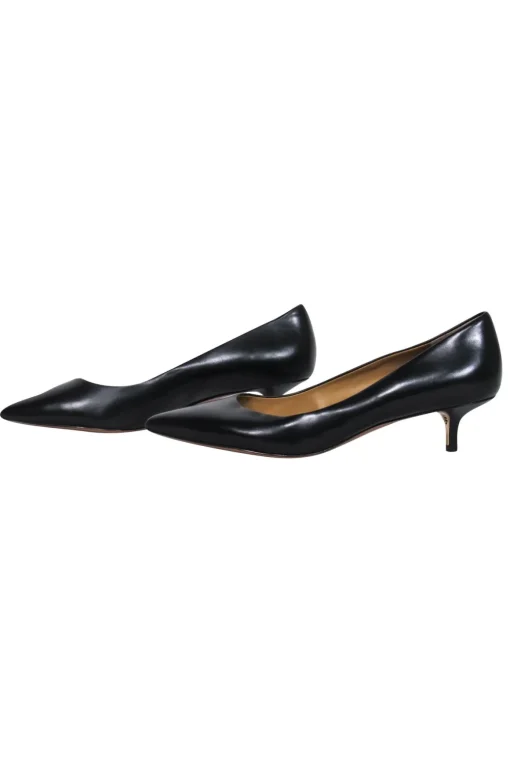 Tory Burch - Black Leather Pointed Toe Kitten Heel Pumps Sz 9.5