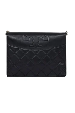 Tory Burch - Black Leather Quilted Fold Over Crossbody Bag