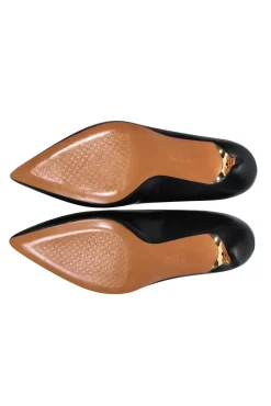 Tory Burch - Black Leather Pointed Toe Kitten Heel Pumps Sz 9.5