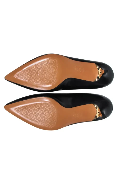 Tory Burch - Black Leather Pointed Toe Kitten Heel Pumps Sz 9.5