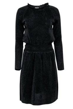 Tory Burch - Black Metallic Knit Long Sleeve Dress Sz S