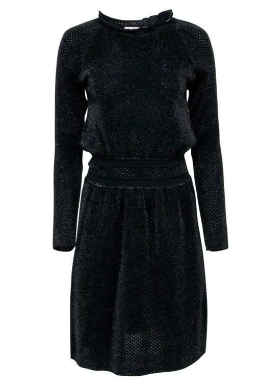 Tory Burch - Black Metallic Knit Long Sleeve Dress Sz S