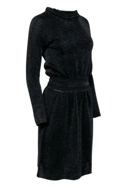 Tory Burch - Black Metallic Knit Long Sleeve Dress Sz S
