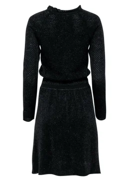Tory Burch - Black Metallic Knit Long Sleeve Dress Sz S