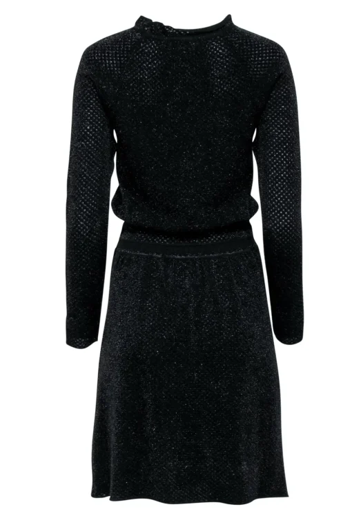 Tory Burch - Black Metallic Knit Long Sleeve Dress Sz S