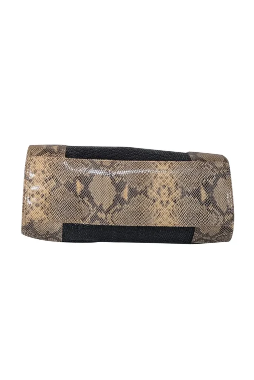 Tory Burch - Black Raffia Tote w/ Beige Snakeskin Embossed Leather Trim