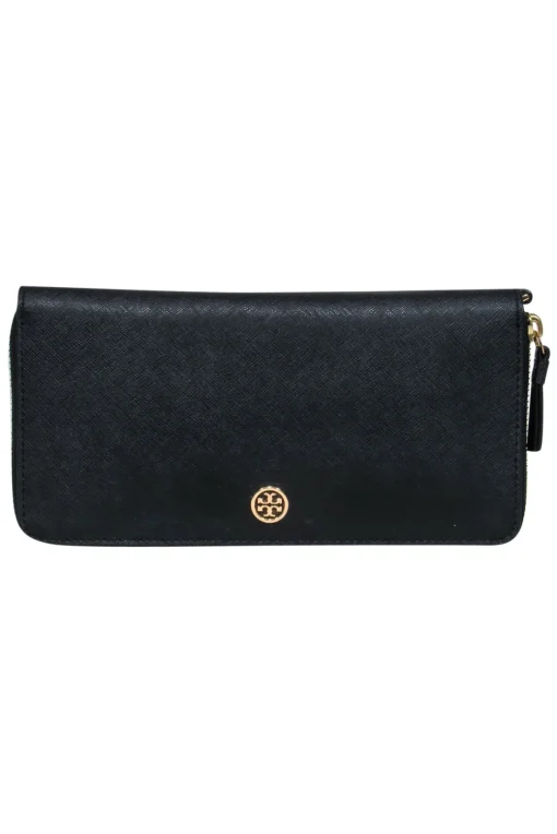 Tory Burch - Black Textured Leather Wallet w/ Logo