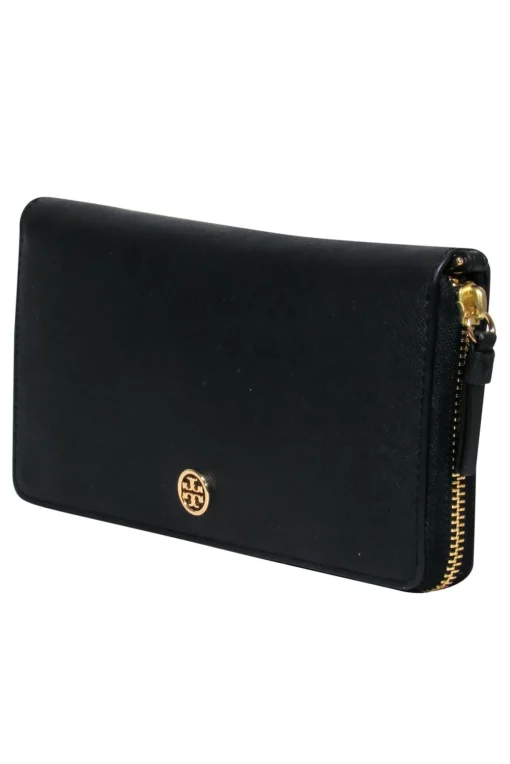 Tory Burch - Black Textured Leather Wallet w/ Logo