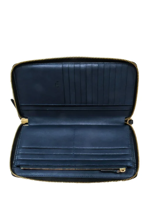 Tory Burch - Black Textured Leather Wallet w/ Logo
