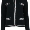 Tory Burch - Black w/ White Trimmed Merino Wool Long Sleeve Cardigan w/ Gold-Toned Logo Buttons Sz M