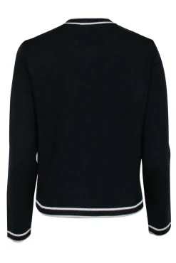 Tory Burch - Black w/ White Trimmed Merino Wool Long Sleeve Cardigan w/ Gold-Toned Logo Buttons Sz M