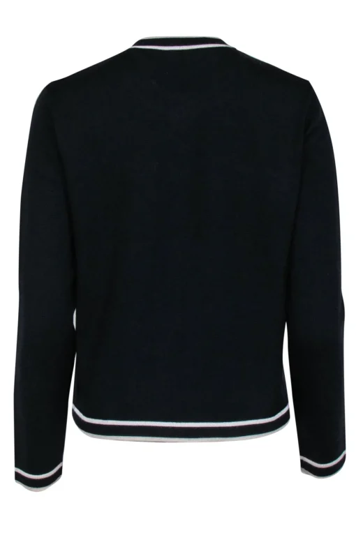 Tory Burch - Black w/ White Trimmed Merino Wool Long Sleeve Cardigan w/ Gold-Toned Logo Buttons Sz M