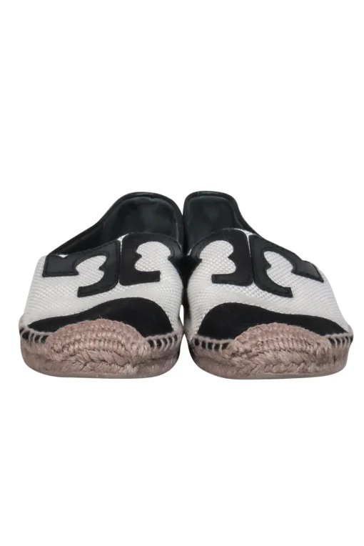 Tory Burch - Black Woven Textile Espadrille Logo Flats Sz 5.5