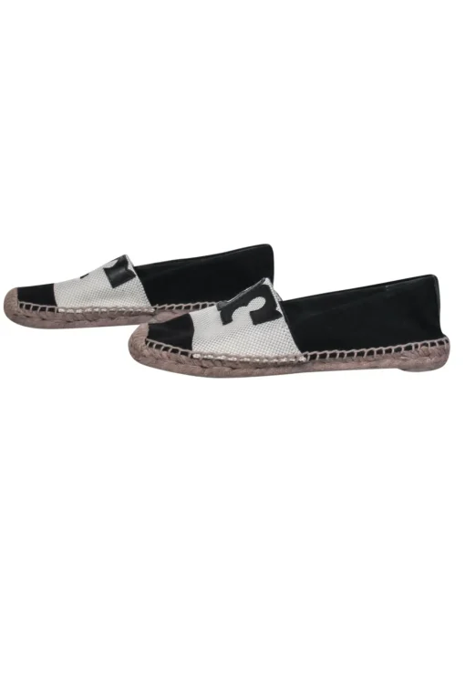 Tory Burch - Black Woven Textile Espadrille Logo Flats Sz 5.5