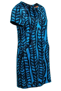 Tory Burch - Blue & Black Print Short Sleeve Silk Dress Sz 10
