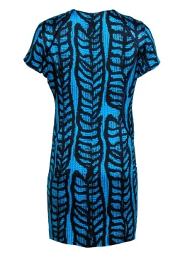 Tory Burch - Blue & Black Print Short Sleeve Silk Dress Sz 10