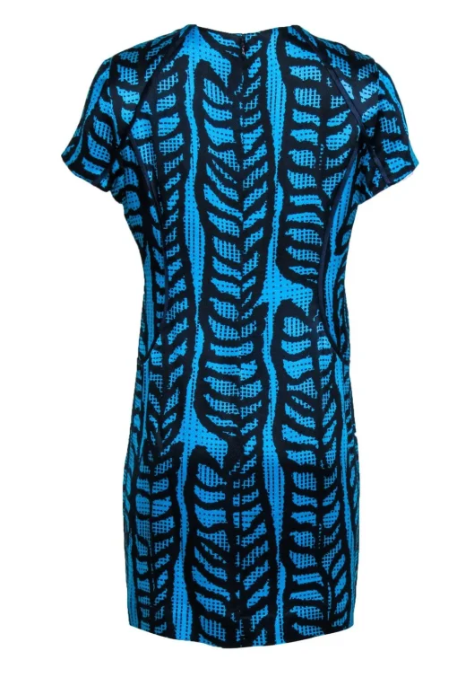 Tory Burch - Blue & Black Print Short Sleeve Silk Dress Sz 10