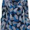 Tory Burch - Blue Cotton Seashell Print Sequined Top Sz 4