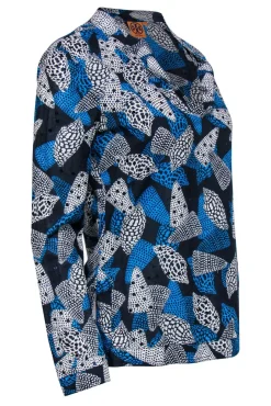 Tory Burch - Blue Cotton Seashell Print Sequined Top Sz 4