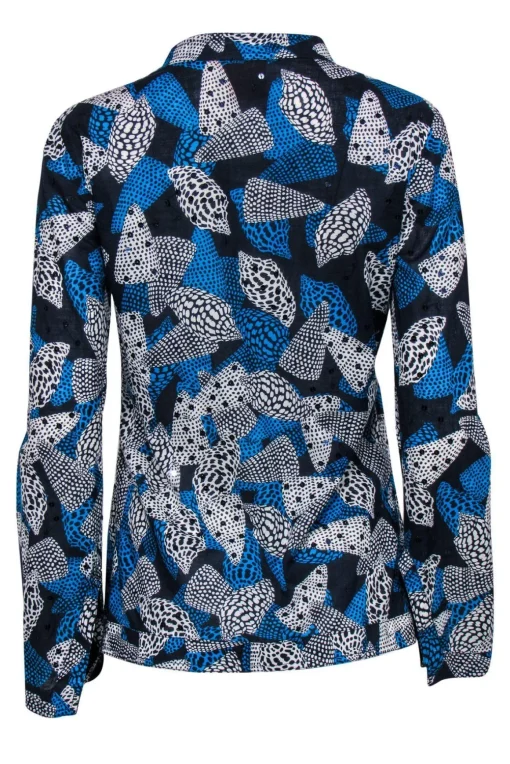 Tory Burch - Blue Cotton Seashell Print Sequined Top Sz 4