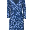 Tory Burch – Blue Floral Print Faux Wraparound Dress Sz S