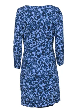 Tory Burch – Blue Floral Print Faux Wraparound Dress Sz S