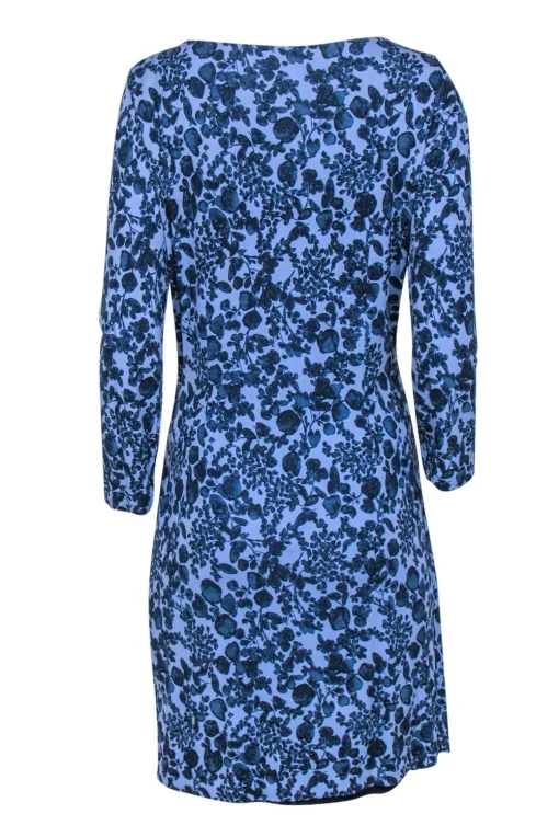 Tory Burch – Blue Floral Print Faux Wraparound Dress Sz S