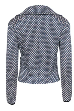 Tory Burch - Blue Metallic and Beige Diamond Print Knit Blazer Sz S
