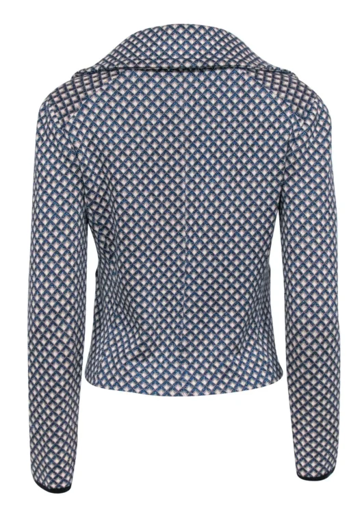 Tory Burch - Blue Metallic and Beige Diamond Print Knit Blazer Sz S