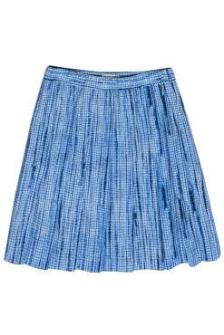 Tory Burch - Blue Printed Cotton Pleated Miniskirt Sz 0
