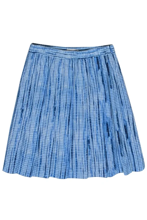 Tory Burch - Blue Printed Cotton Pleated Miniskirt Sz 0