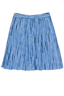 Tory Burch - Blue Printed Cotton Pleated Miniskirt Sz 0