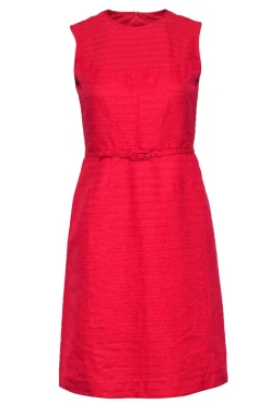 Tory Burch - Bright Cranberry Red Textured Midi Sheath w/ Belt Sz 4