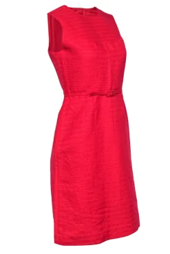 Tory Burch - Bright Cranberry Red Textured Midi Sheath w/ Belt Sz 4
