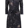 Tory Burch - Brown & Navy Leopard Print Belted Drop Waist Dress Sz L