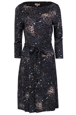 Tory Burch - Brown & Navy Leopard Print Belted Drop Waist Dress Sz L