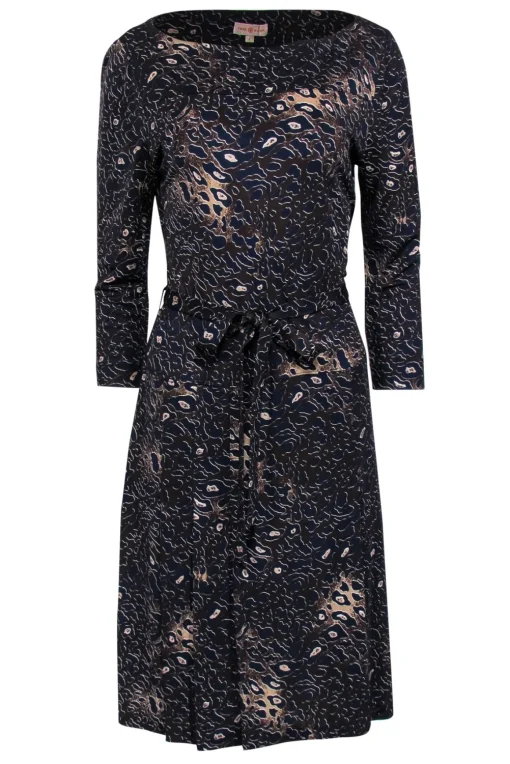 Tory Burch - Brown & Navy Leopard Print Belted Drop Waist Dress Sz L