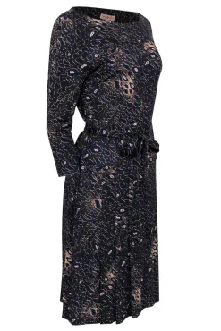 Tory Burch - Brown & Navy Leopard Print Belted Drop Waist Dress Sz L