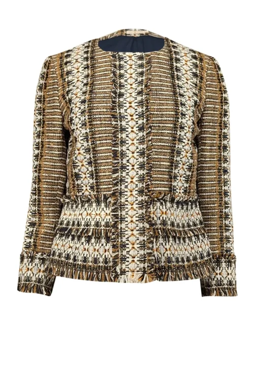 Tory Burch - Brown, Navy, Orange, & White Boucle Jacket Sz 6