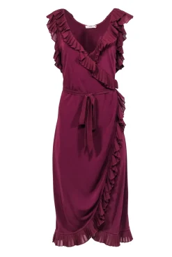 Tory Burch - Burgundy Ruffled Sleeveless Midi Dress Sz L
