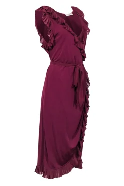 Tory Burch - Burgundy Ruffled Sleeveless Midi Dress Sz L