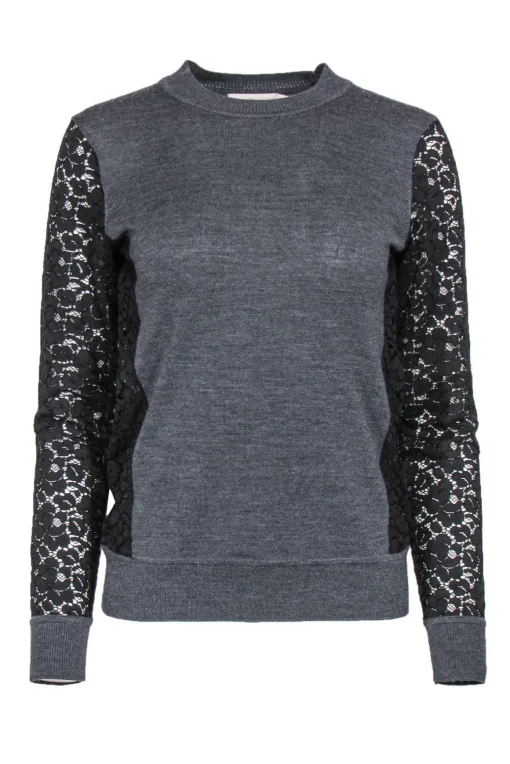 Tory Burch - Charcoal Sweater w/ Lace Sleeves Sz XS