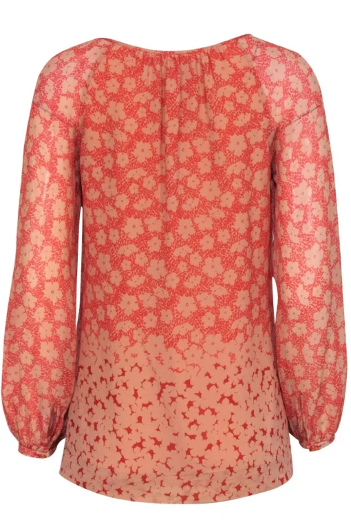 Tory Burch - Coral & Red Floral Print Silk Blouse Sz 2