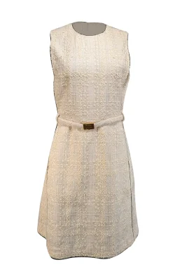 Tory Burch - Cream Metallic Boucle Belted Dress Sz 12