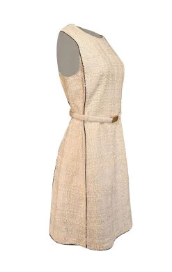 Tory Burch - Cream Metallic Boucle Belted Dress Sz 12