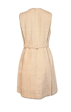 Tory Burch - Cream Metallic Boucle Belted Dress Sz 12